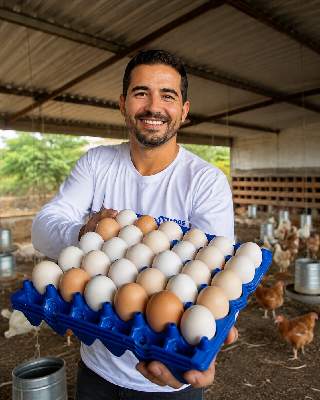 Carlos Henrique em sua produção de ovos