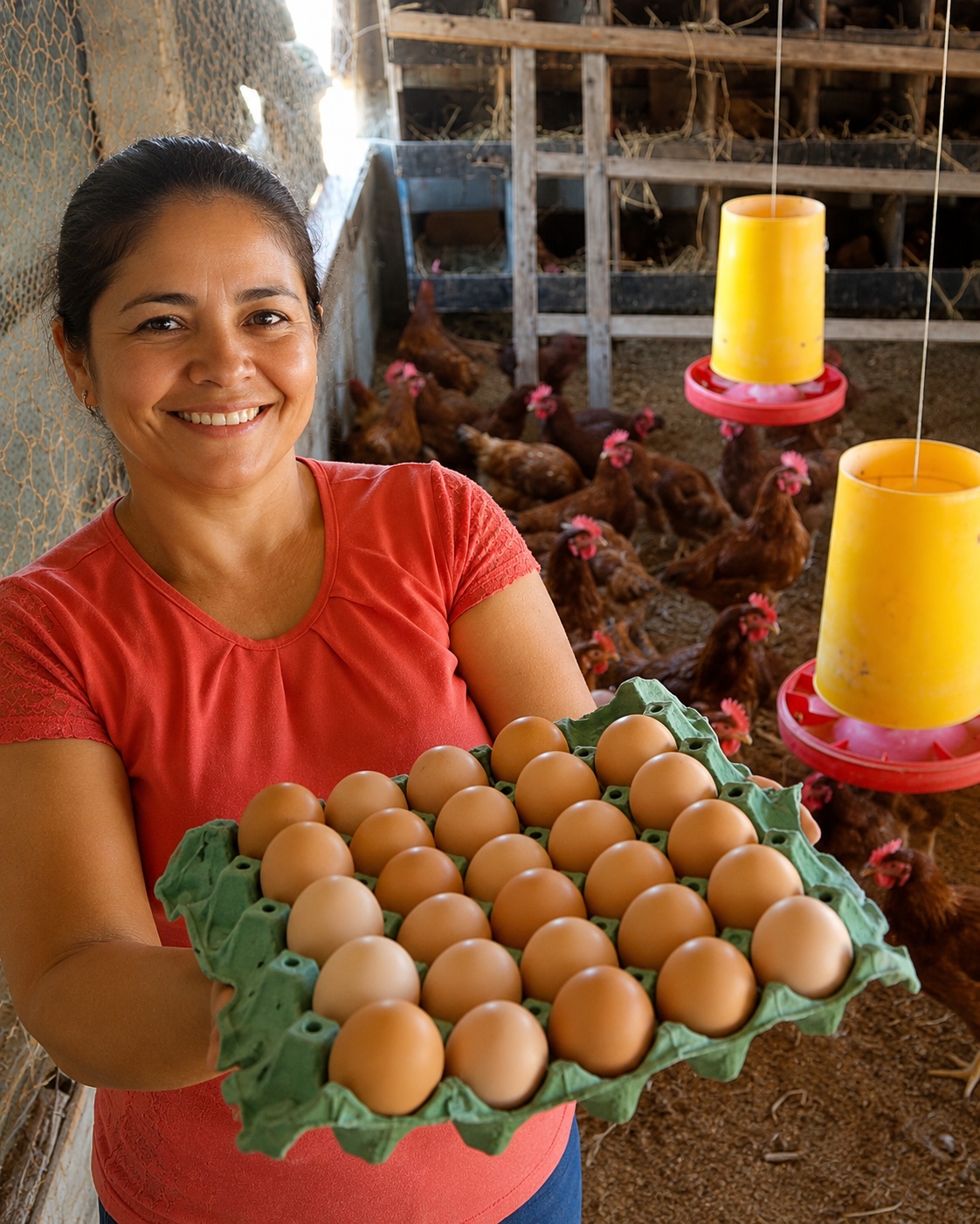 Luiza Pereira em sua produção de ovos